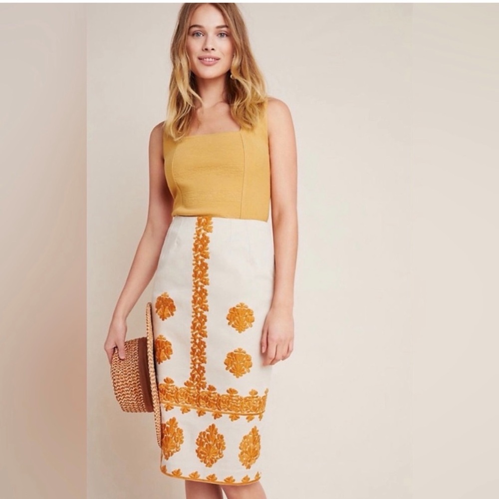 Anthropologie Verona Embroidered Pencil Skirt